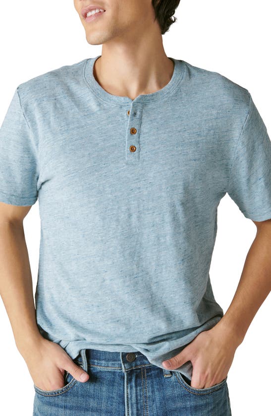 Lucky Brand Short Sleeve Henley In Aegean Blue