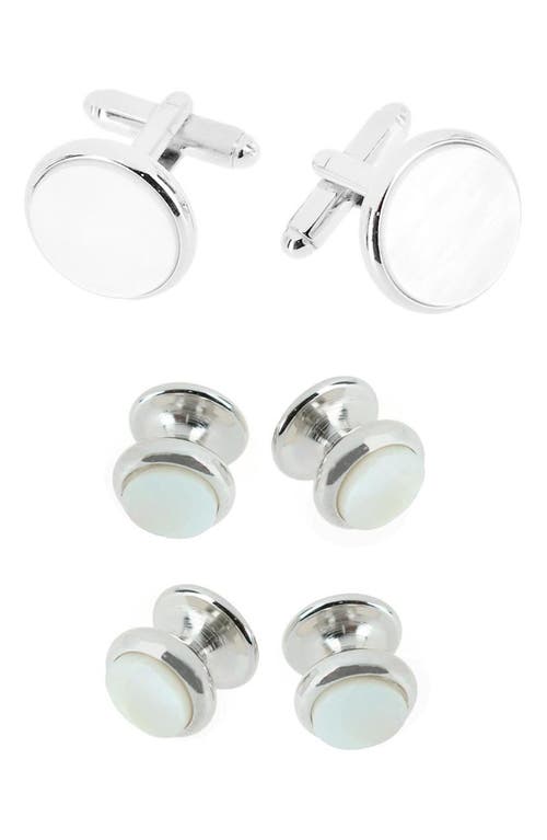 Trafalgar Sutton Mother of Pearl Cuff Link & Stud Set in Rhodium With Mother Of Pearl at Nordstrom