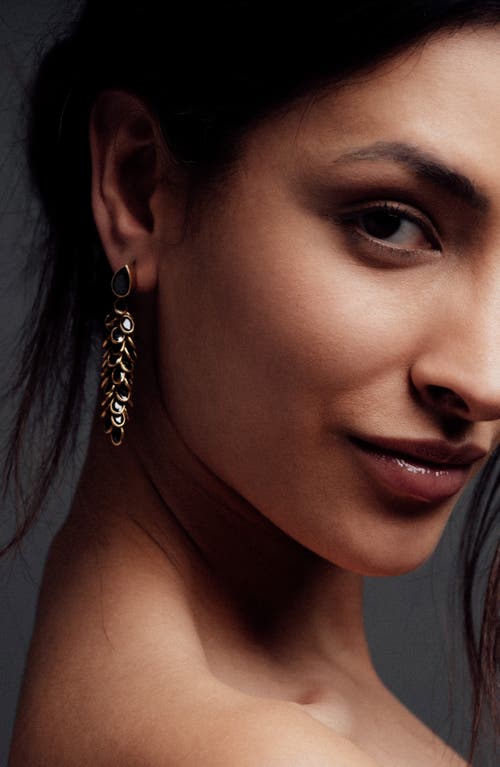Freya Rose Gold And Black Crystal Long Drop Earrings In Black And Gold
