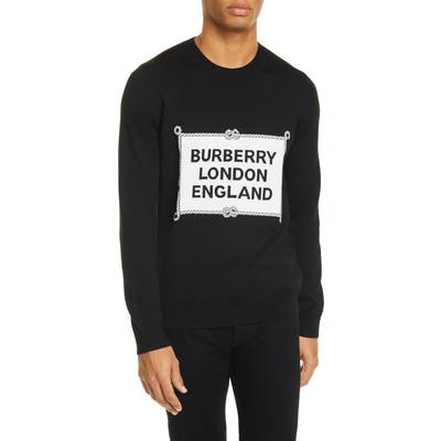 Burberry Trentley Rigging Intarsia Merino Wool Blend Sweater, Black
