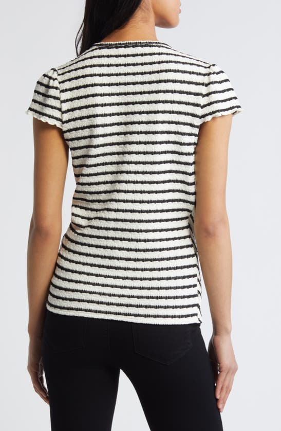 Loveappella Stripe Wrap Knit Top In Black/ Nat