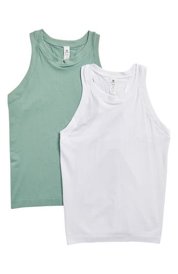 90 Degree By Reflex Crista 2-pack Seamless Racerback Tanks In Green