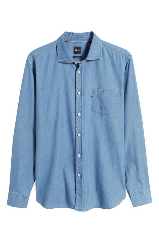Shop Hugo Boss Rey Denim Button-up Shirt In Dark Blue