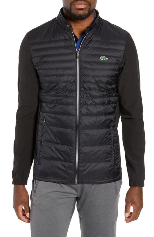 Lacoste Sport Water Resistant Quilted Down Golf Jacket in Black/Blue Royal