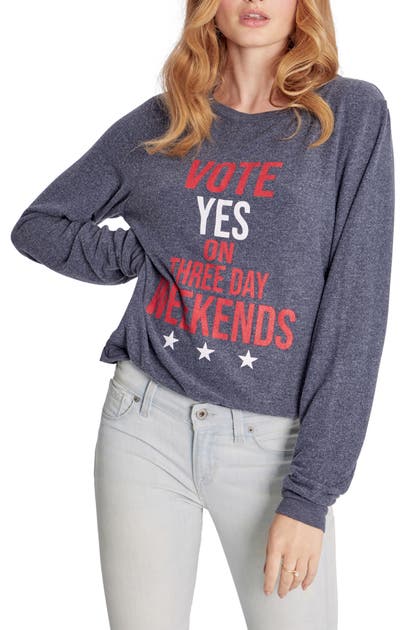 Click to view more detailed imagery on our partner's website Wildfox Vote Graphic Sweatshirt In Navy Blazer