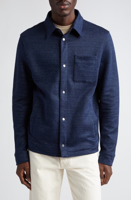 Shop Herno Mélange Knit Shirt Jacket In 9200 Blue Navy