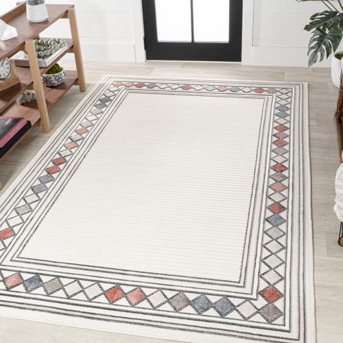 Jonathan Y Sebastian High-low Modern Diamond Border Indoor/outdoor Area Rug In Ivory/beige