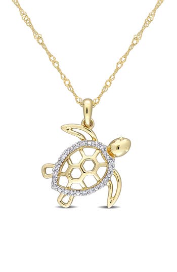 Delmar Diamond Sea Turtle Pendant Necklace In White