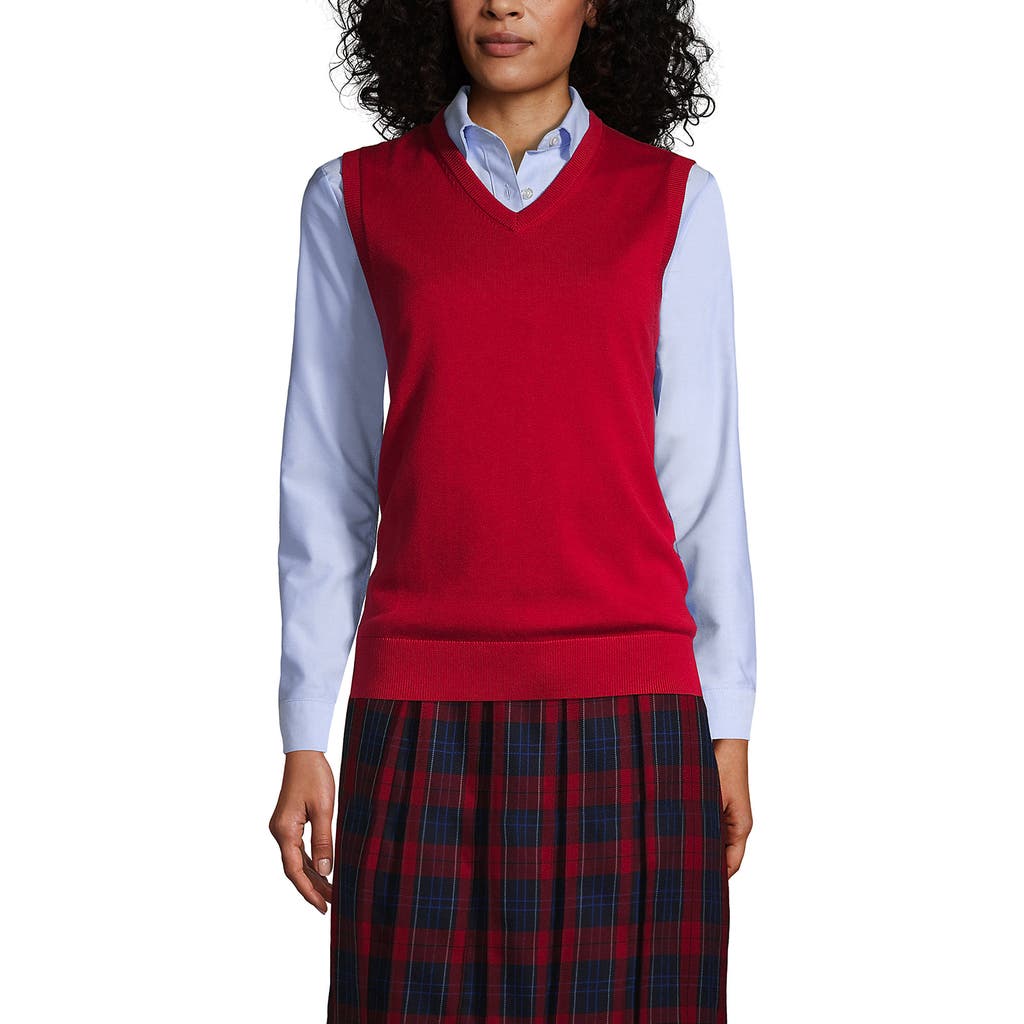 Lands' End School Uniform Cotton Modal Fine Gauge Sweater Vest In Red