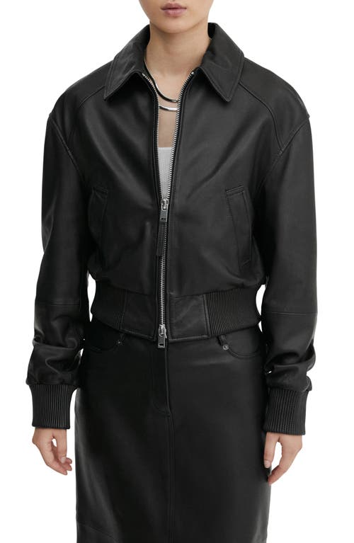 MANGO Leather Aviator Jacket Black at Nordstrom,