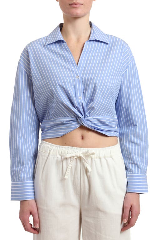 Mavi Jeans Stripe Twist Front Crop Button-Up Shirt Blue Striped at Nordstrom,