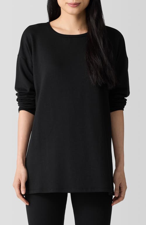 Eileen Fisher Long Sleeve Organic Linen Blend Jersey Tunic Sweater In Black