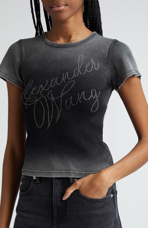 Shop Alexander Wang Ombré Hotfix Cursive Logo Rib T-shirt In Washed Ash