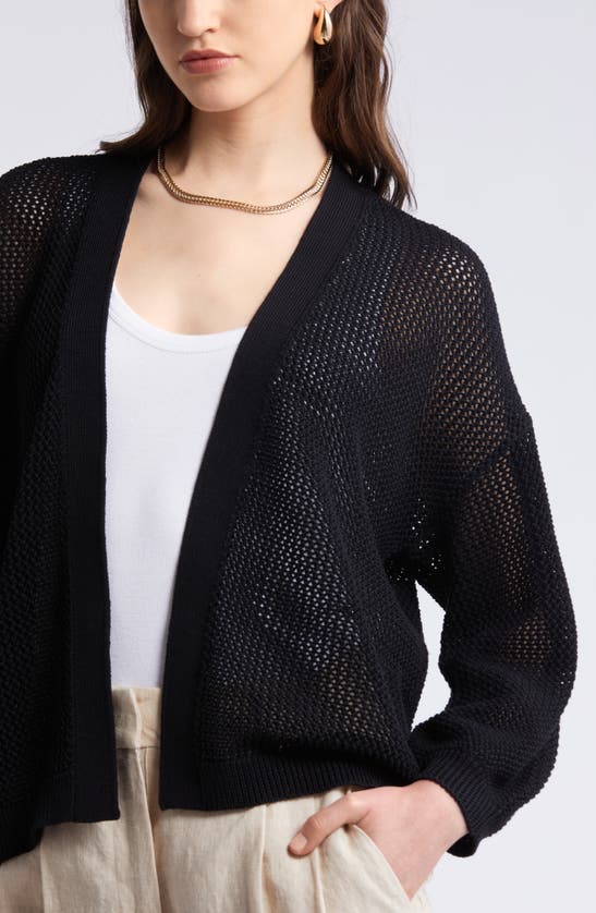 Shop Nordstrom Open Stitch Open Front Cotton Cardigan In Black