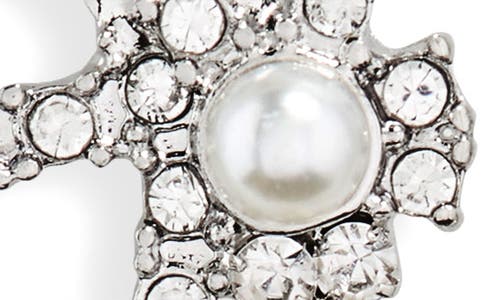 Shop Nordstrom Rack Imitation Pearl & Rhinestone Bow Fringe Earrings In Clear- White- Rhodium