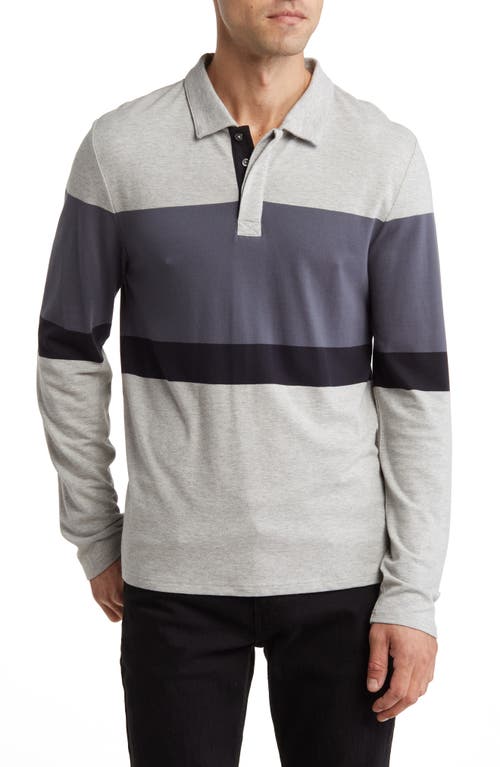 Shop Threads 4 Thought Piqué Organic Cotton Blend Colorblock Stripe Long Sleeve Polo In Heather Grey/carbon