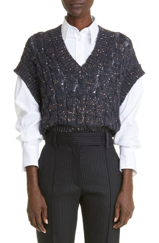 Brunello Cucinelli Linen Cable-knit Vest With Paillette Detail In Clz03 ...