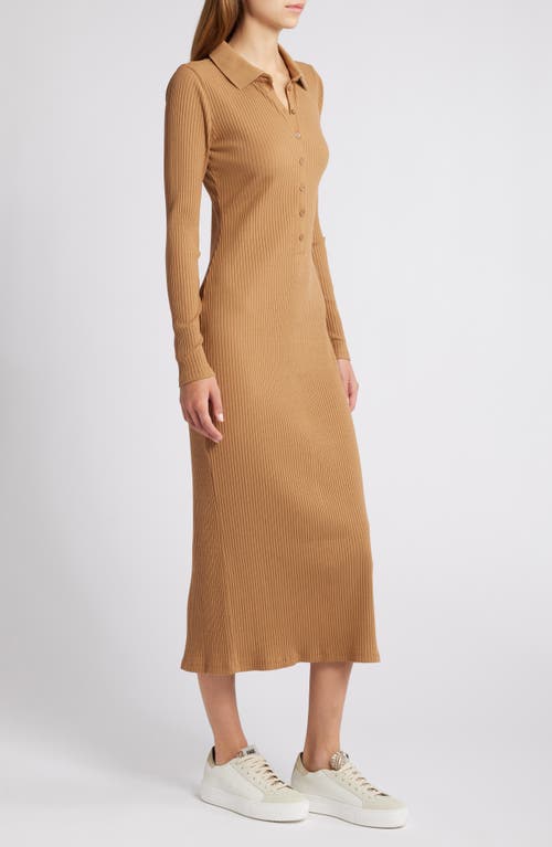 Treasure & Bond Long Sleeve Cotton Blend Rib Sweater Dress In Brown Bear
