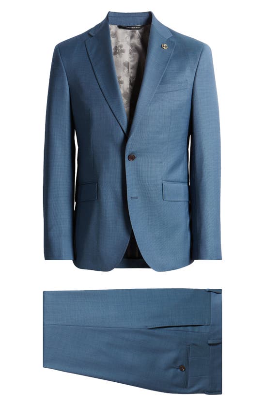 Shop Ted Baker Ron Extra Slim Fit Blue Textured Wool Suit In Teal