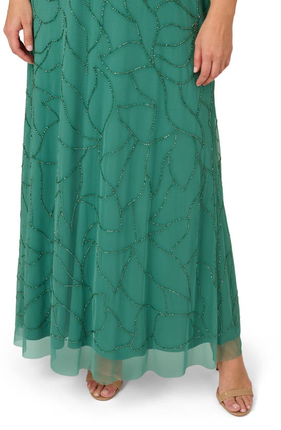 Shop Adrianna Papell Beaded Mesh Blouson Gown In Jungle Green