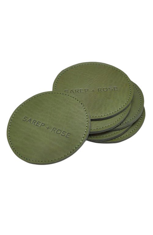 Sarep + Rose Leather Coasters In Dark Green