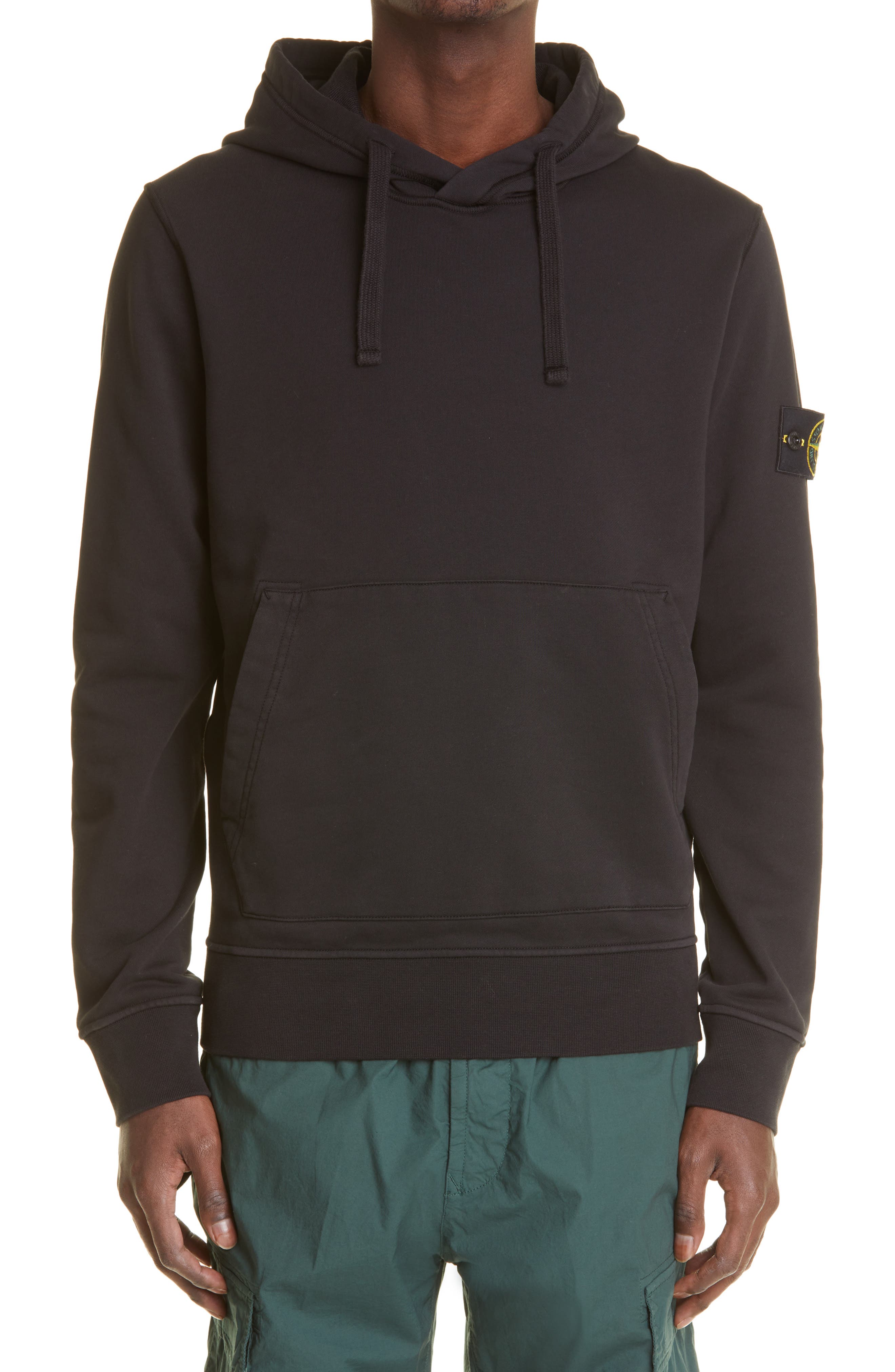 stone island logo patch cotton hoodie