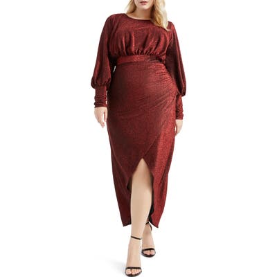 Plus Size Eloquii Long Sleeve Sparkle Maxi Dress, Red