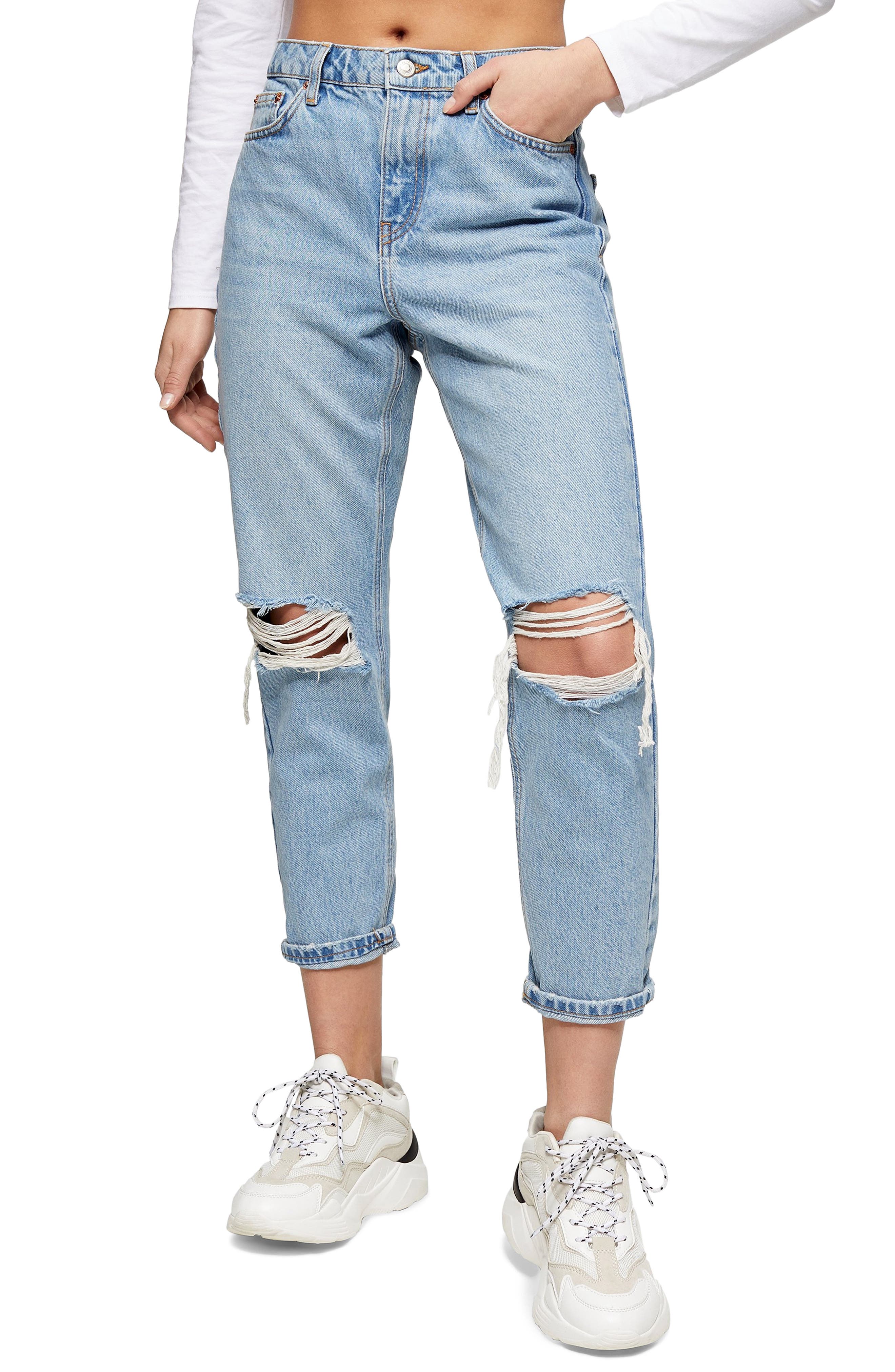 blue ripped mom jeans topshop