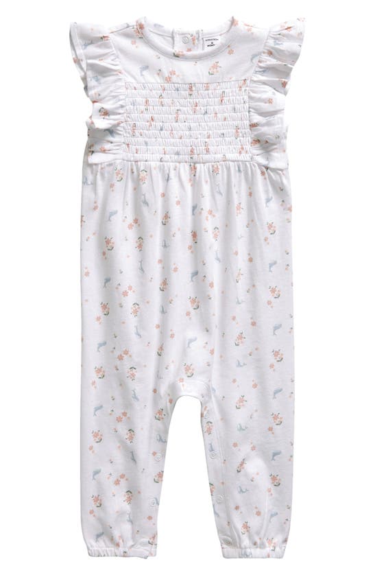 Shop Nordstrom Floral Ruffle Smocked Cotton Romper In White Whale Floral