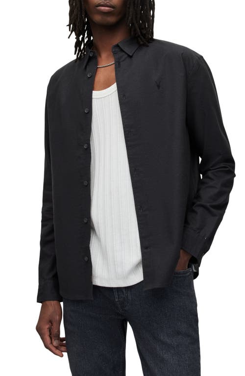 AllSaints Hermosa Relaxed Fit Cotton Button-Up Shirt Black at Nordstrom,