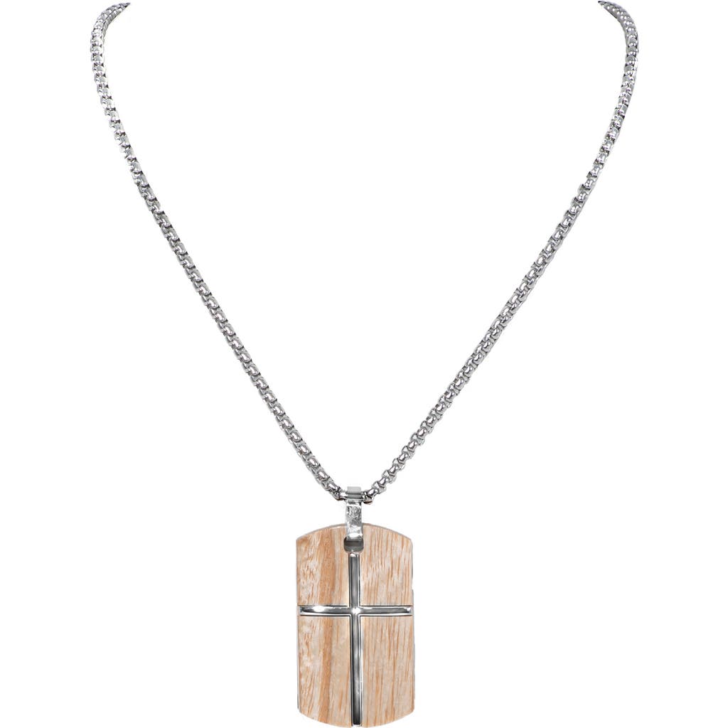 American Exchange Wood Metal Cross Pendant Necklace In Metallic