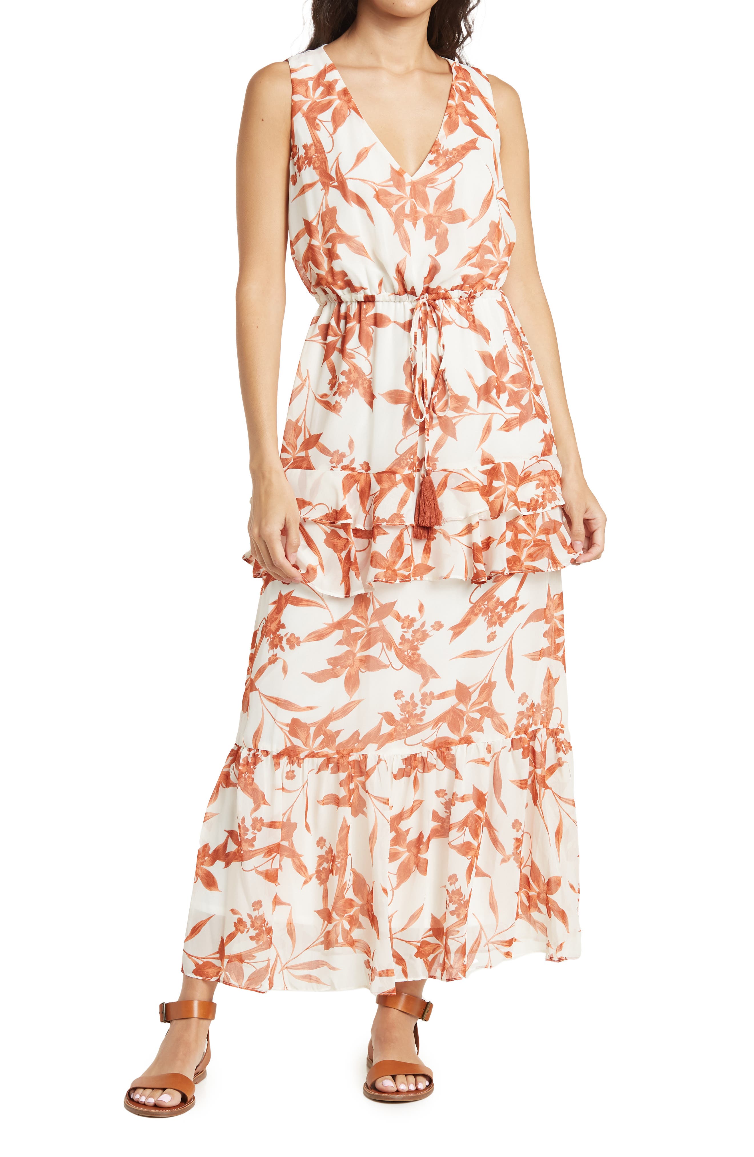 V-Neck Sleeveless Ruffled Maxi Dress 