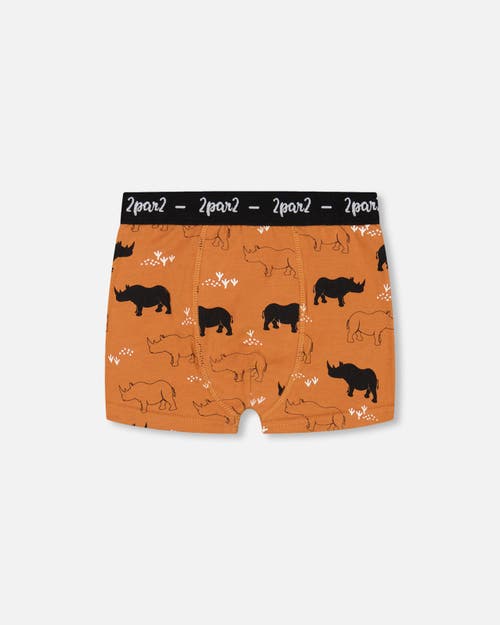 Shop Deux Par Deux Boy's Organic Cotton Boxer Short Caramel Printed Rhinoceros