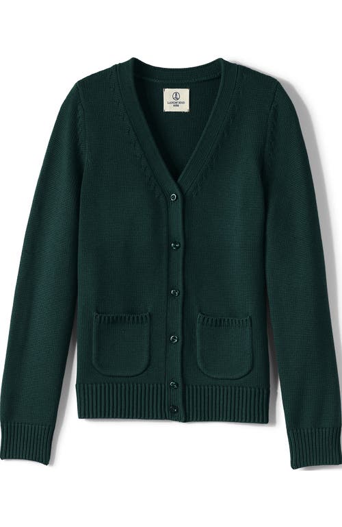 Shop Lands' End School Uniform Girls Cotton Modal Button Front Cardigan Sweater In Evergreen