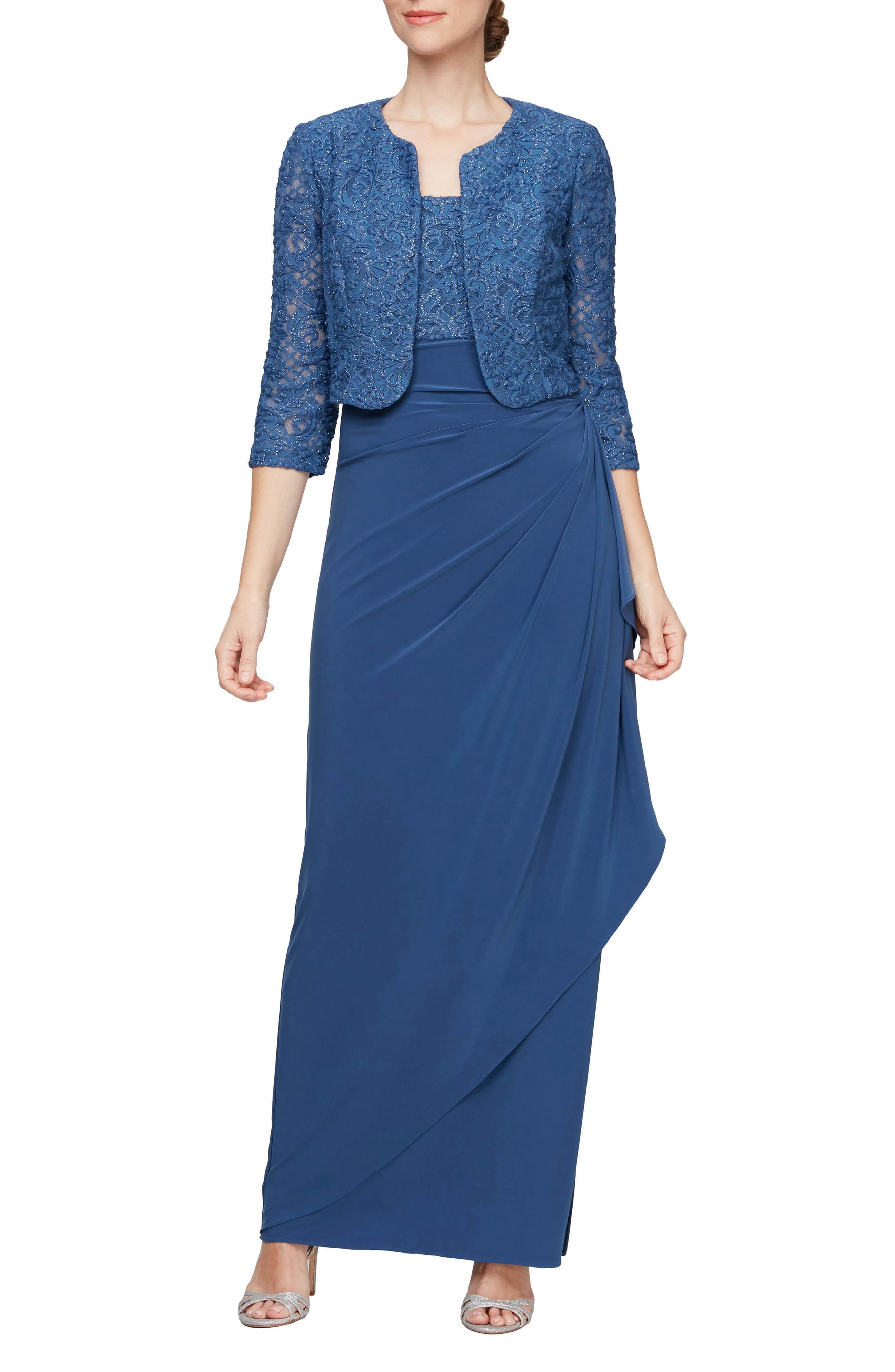 Alex Evenings Empire Waist Gown with Bolero Jacket in Royal