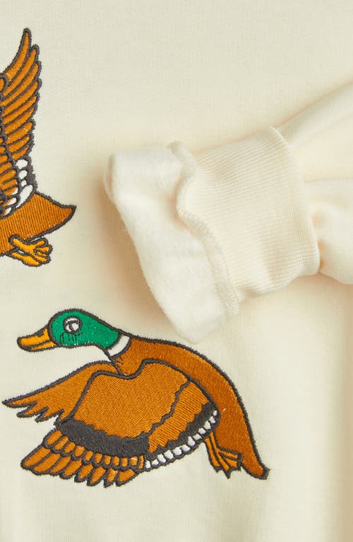 Shop Mini Rodini Kids' Embroidered Ducks Organic Cotton Graphic Sweatshirt In Off White