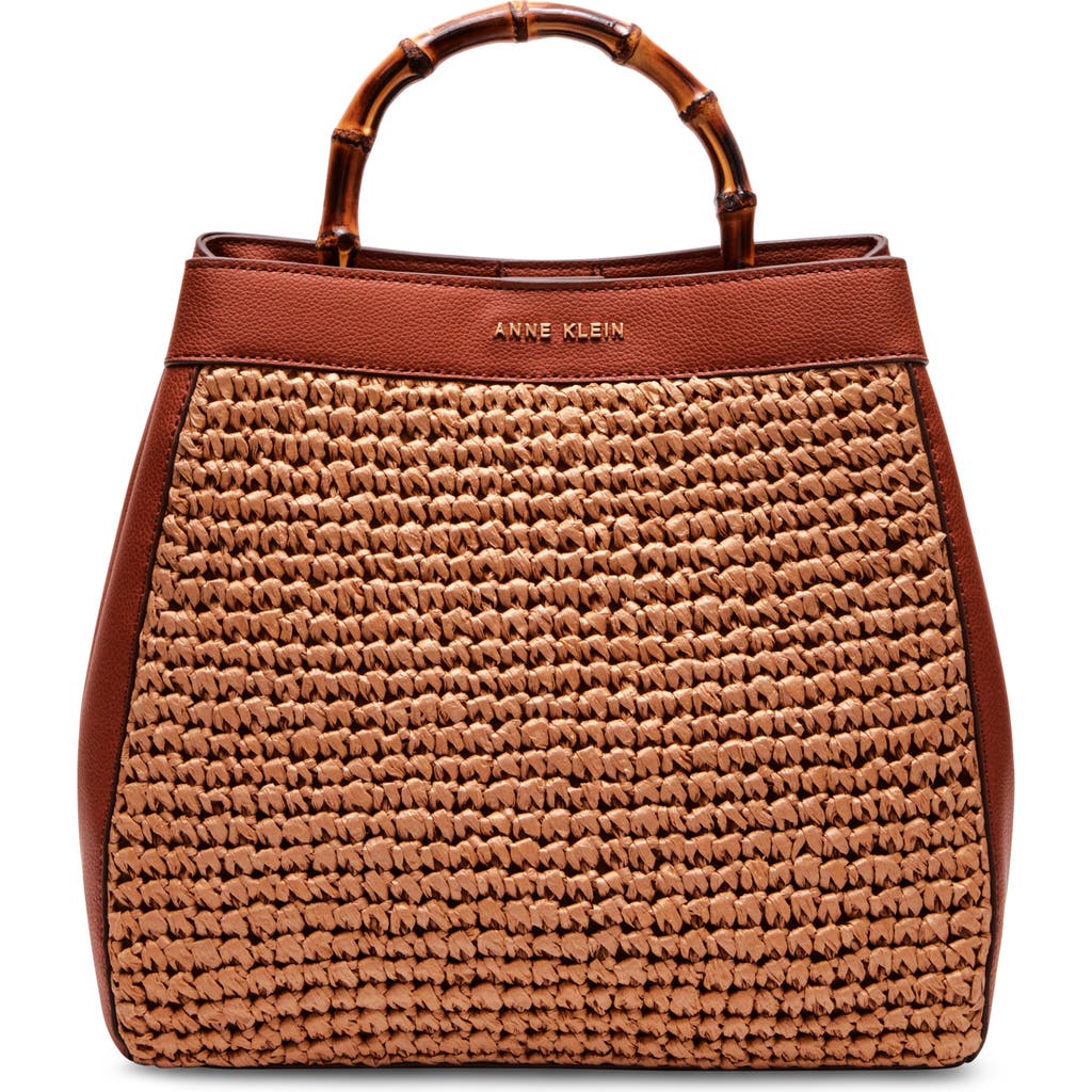 Anne Klein Straw Contrast Tote Bag In Brown