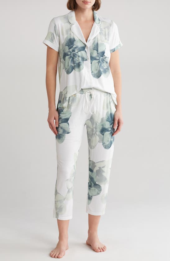 Ted Baker Print Short Sleeve Crop Jersey Pajamas In Magnolia