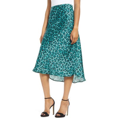 Leith Satin Midi Skirt, Blue/green