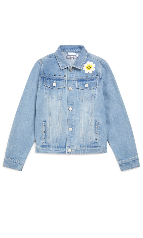 Little Chicken Girls' Jeweled Patched Denim Jacket, Little Kid, Big Kid In Light Denim