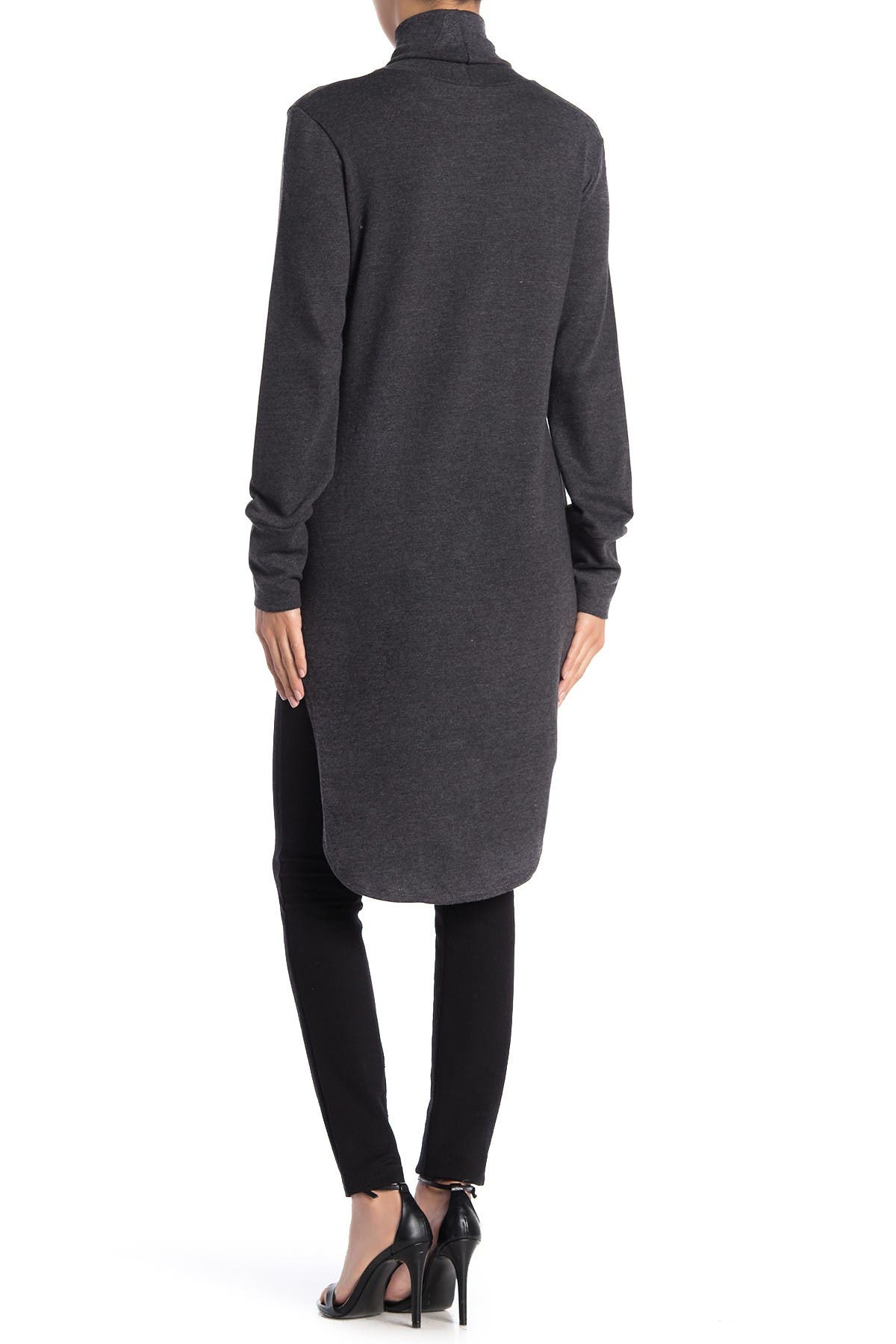 Go Couture Turtleneck High/low Hem Tunic Sweater In Dark Grey2