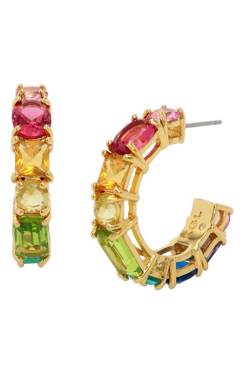 Mixed Crystal Hoop Earrings in Gold Multi