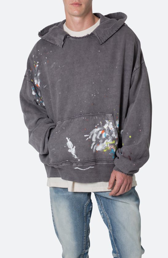 Shop Mnml Destroyed Painter Hoodie In Charcoal Grey