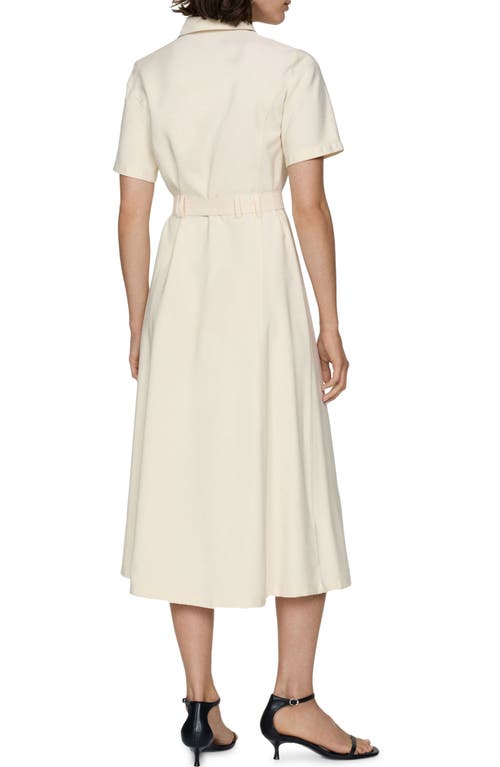 Shop Mango Belted Midi Shirtdress In Ecru