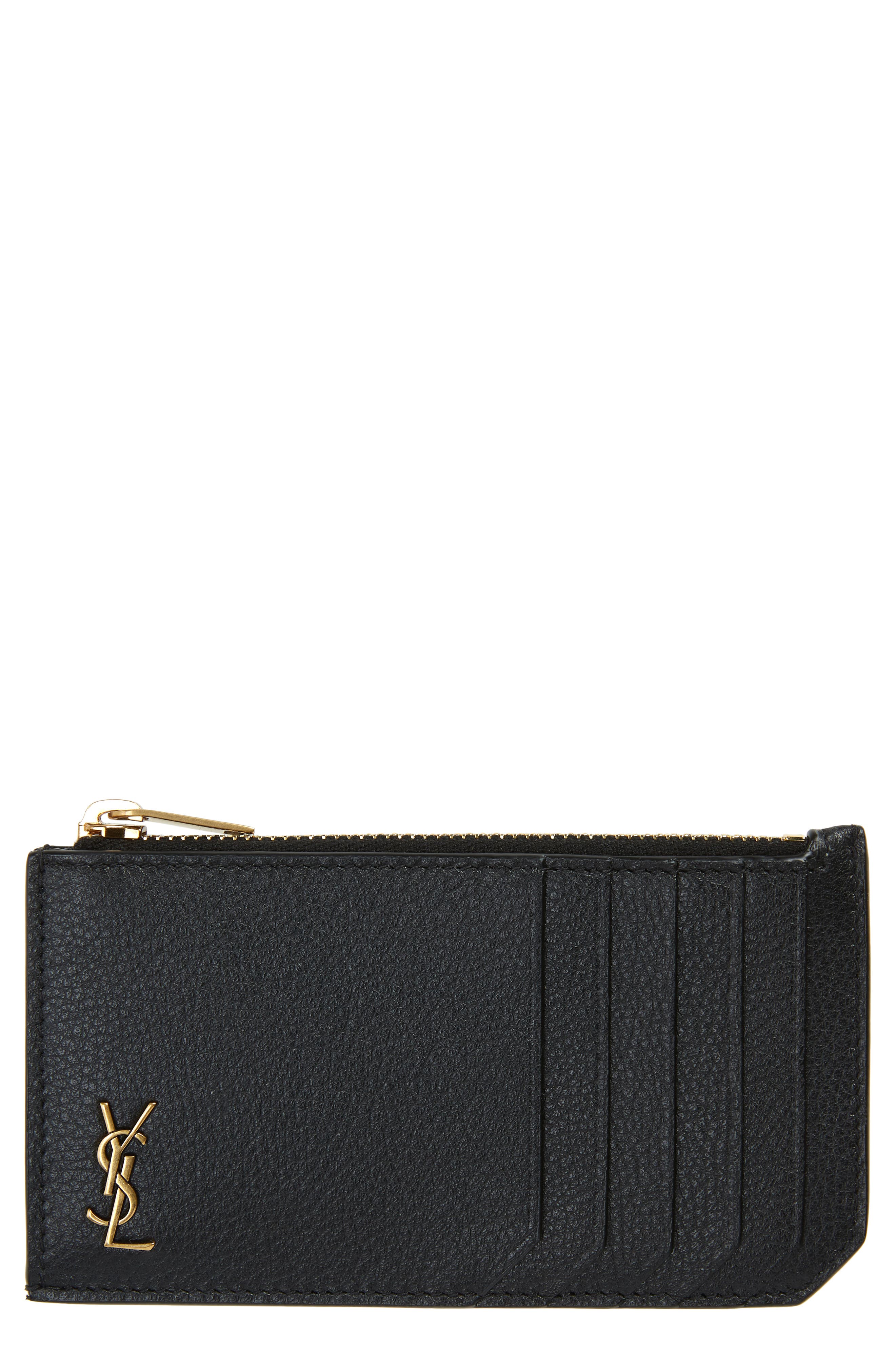 Mens Accessories Wallets and cardholders Saint Laurent Le Monogramme All Over Fragments Zip Card Case In Embossed Smooth Leather in Black for Men 