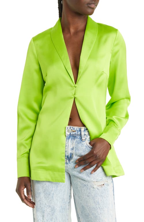 Naomi Satin Button-Up Shirt in Acid Lime
