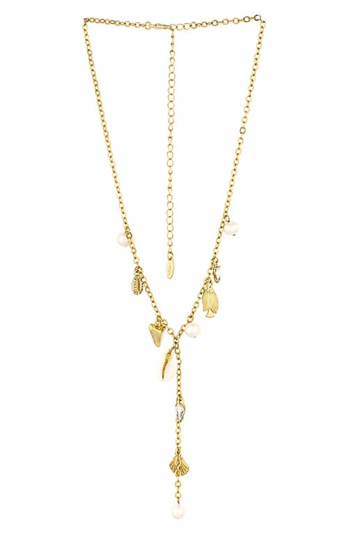 Ettika Oceanic Charm Genuine Pearl Y-Necklace in Gold