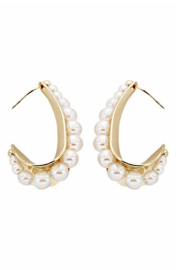 Shop Panacea Imitation Pearl Hoop Earrings In Gold/pearl