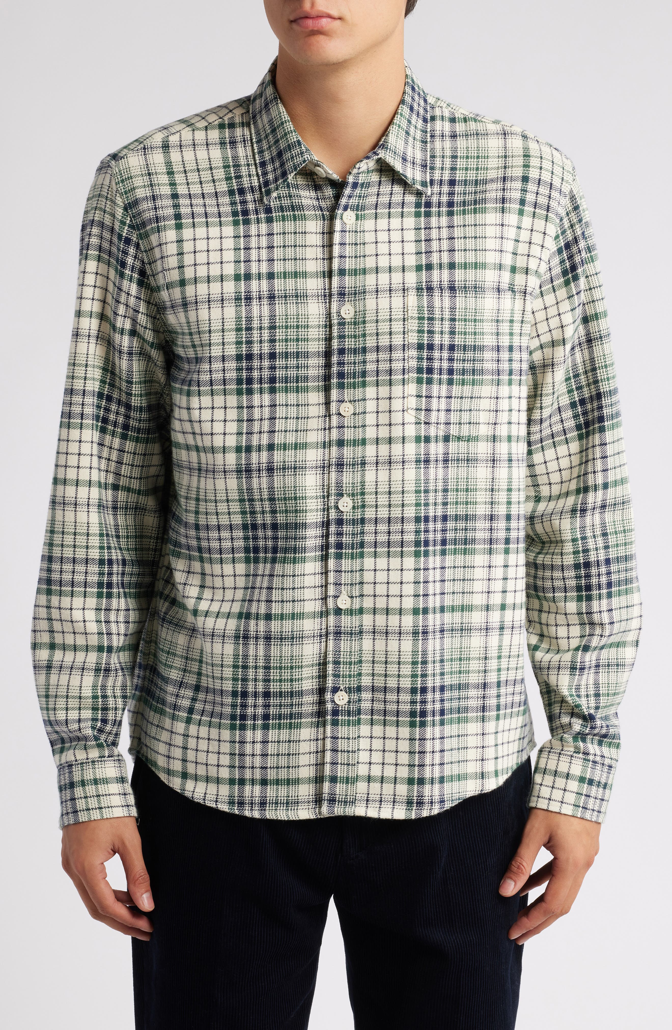 Wax London Shelly Flannel Button-up Shirt in Navy /Green 