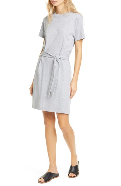 Vince Tie Waist Cotton T-shirt Dress In Heather Grey